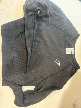Gymshark Charcoal Seamless Long Sleeve Crop Top with White Logo